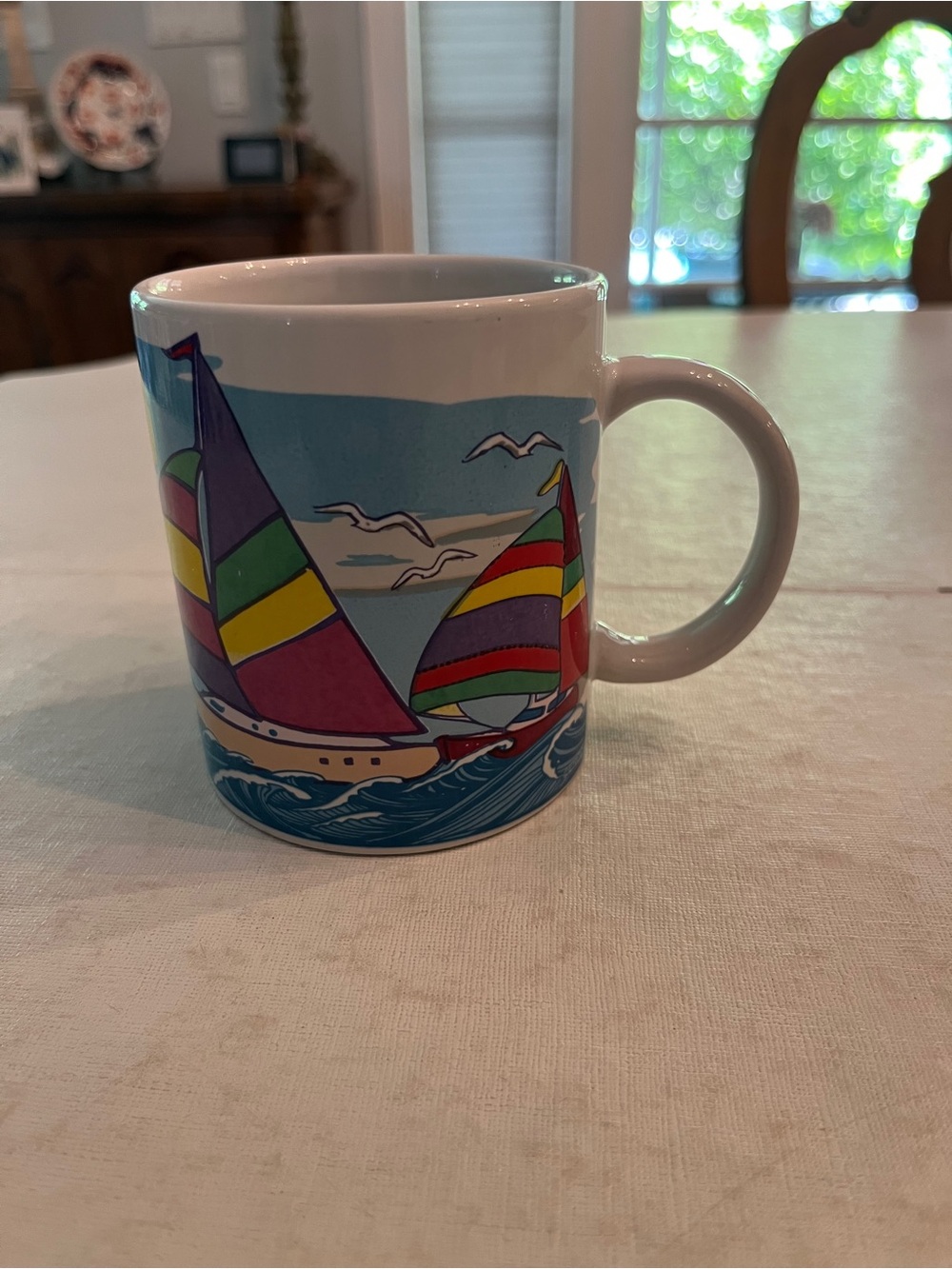 Vintage multicolor Sailboat regatta graphic Coffee Mug. So retro!